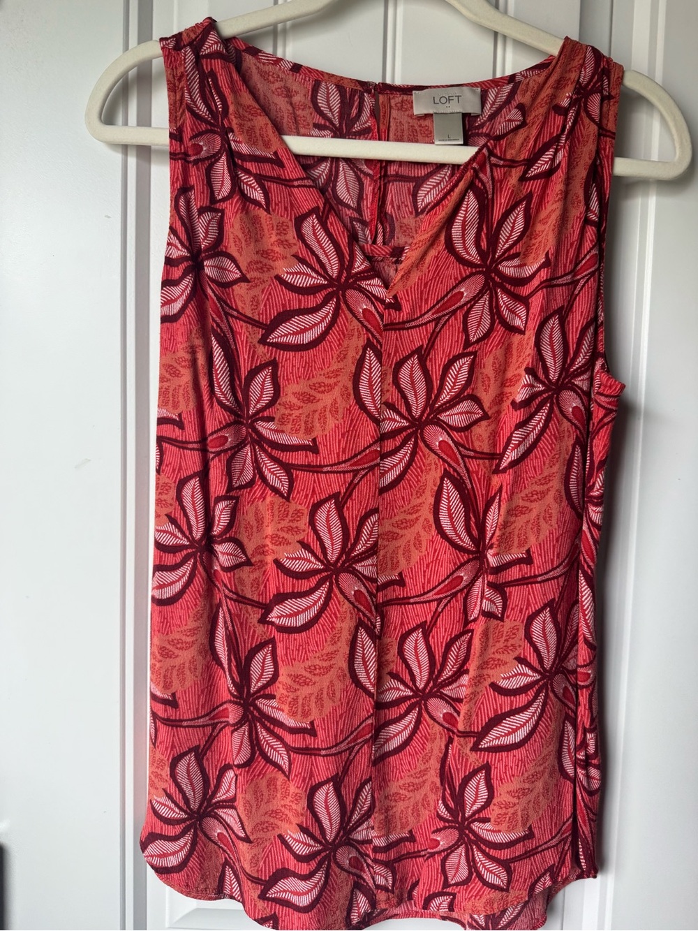 LOFT Coral and Magenta Floral Sleeveless V-Neck Top